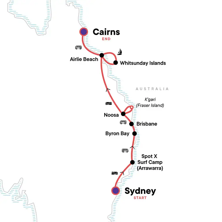 G Adventures East Coast Australia tour map
