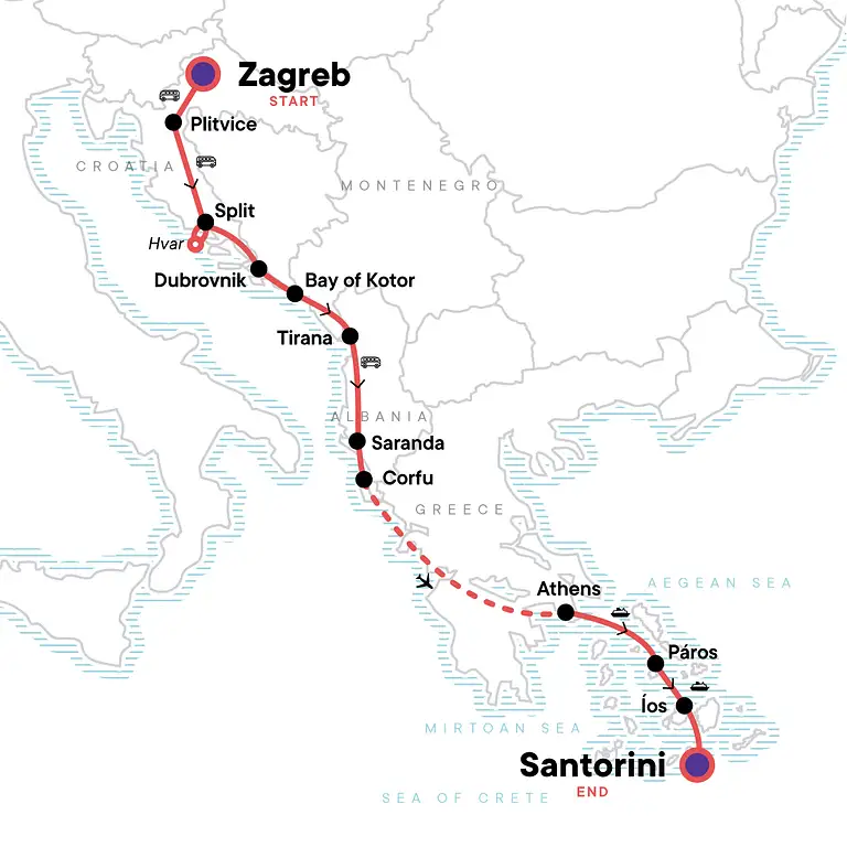21 day Zagreb to Satorini