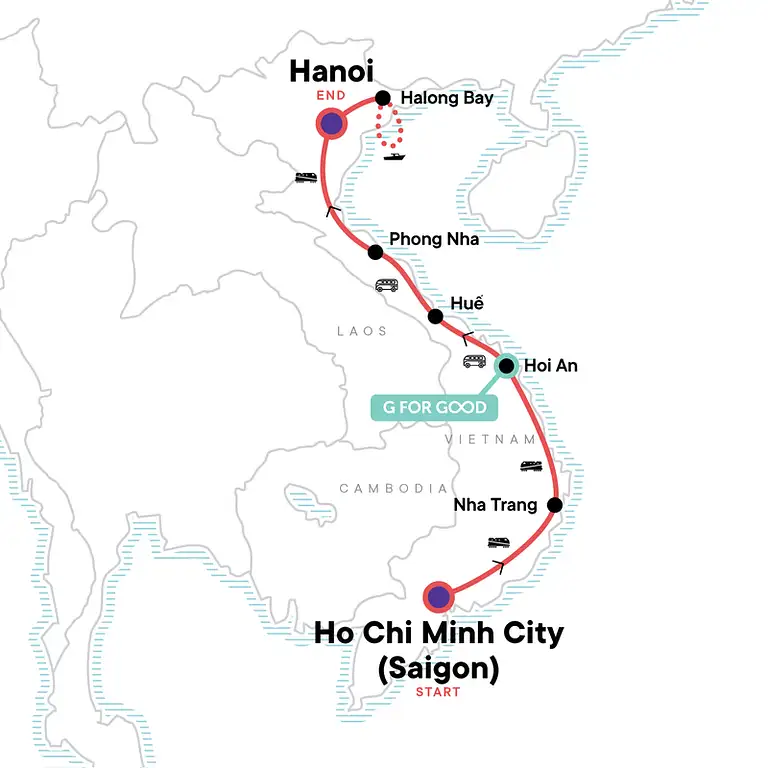 Vietnam itinerary map