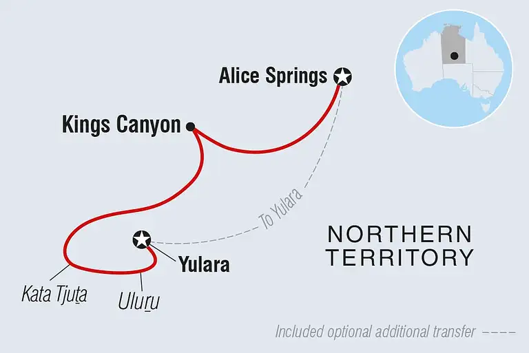 Intrepid Travel Uluru to Alice Springs tour map