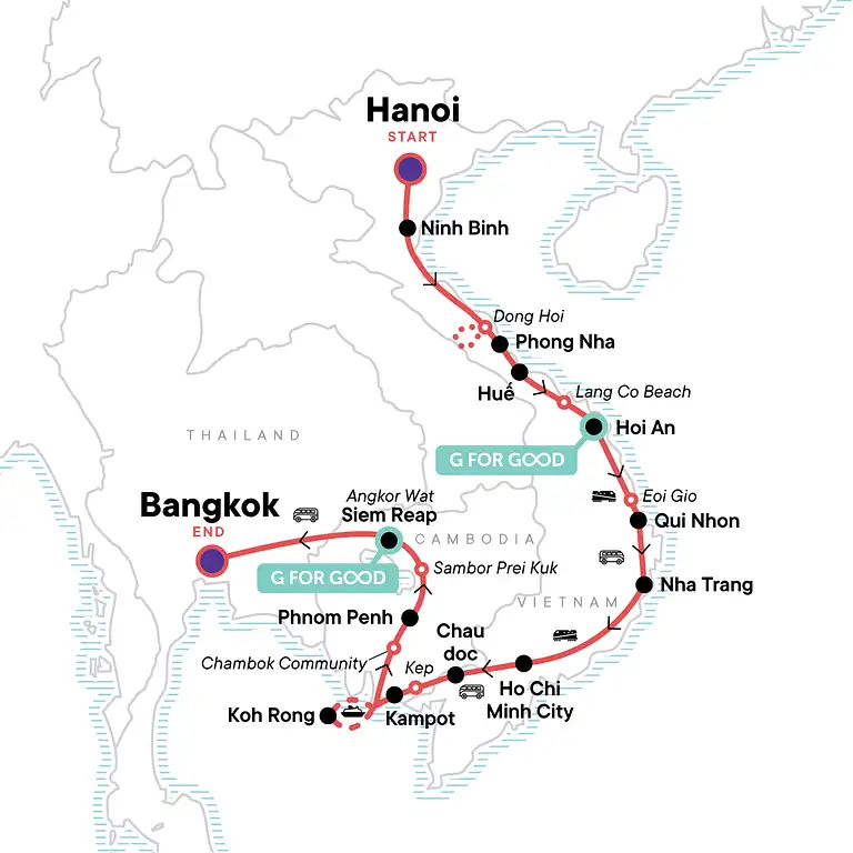 Hanoi to Bangkok Tour G Adventures