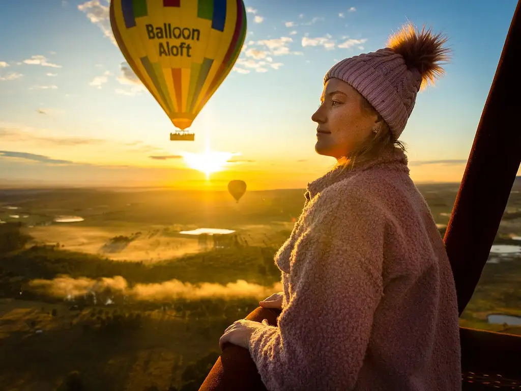 Hunter Valley Hot Air Balloon Flight at Sunrise Over Vineyards