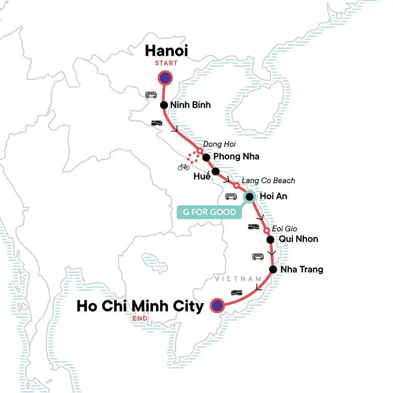 Vietnam Tour G Adventures Map